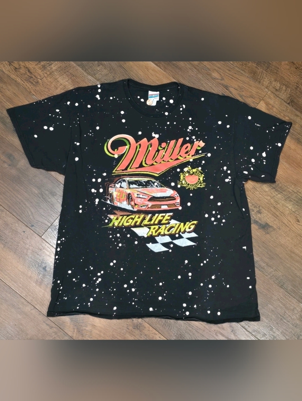 Junk Food Tees Black Miller High Life Racing T-shirt Cutout Keyhole Neck Size L
